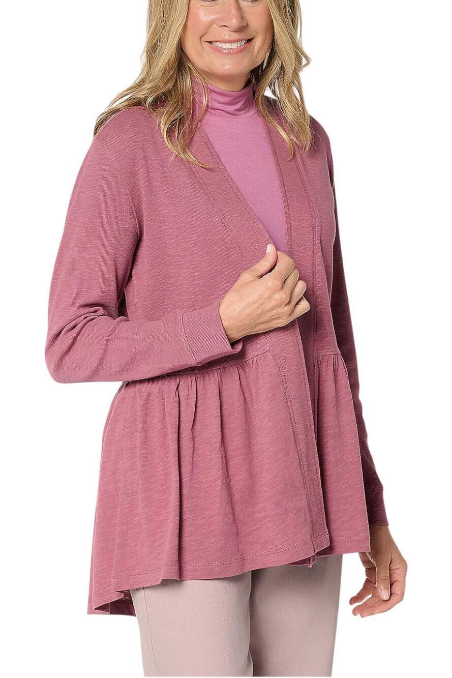 LOGO by Lori Goldstein Women's Mixed Eyelet Back Cardigan Rum Raisin - Regular